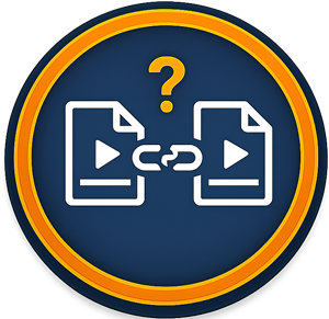 Icon of two video files with a broken link and a question mark, representing proxies that cannot be traced to their sources