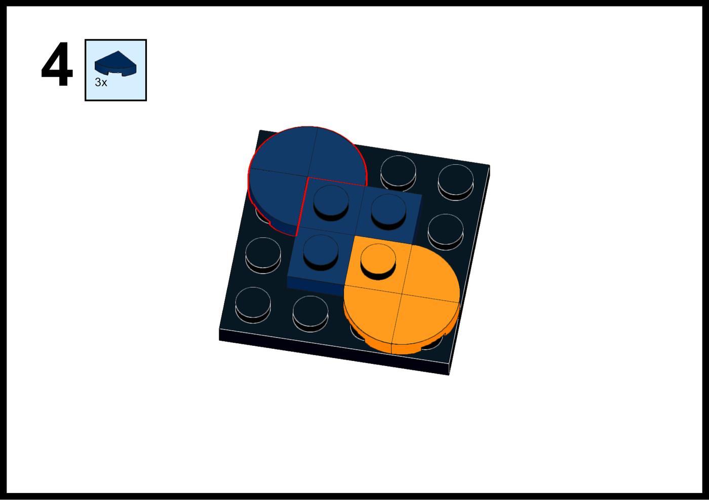 Step 4 of the LEGO build instructions for the EditShare logo, adding three curved pieces
