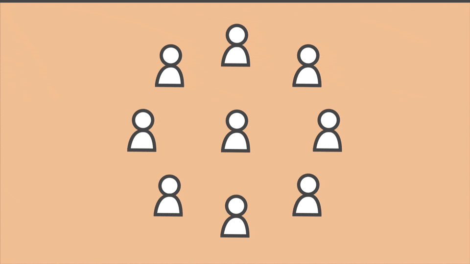 Illustration of team member icons arranged in a circle, representing collaboration