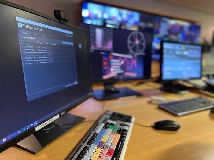 EditShare Connect on a monitor in a Leeds Trinity University edit suite