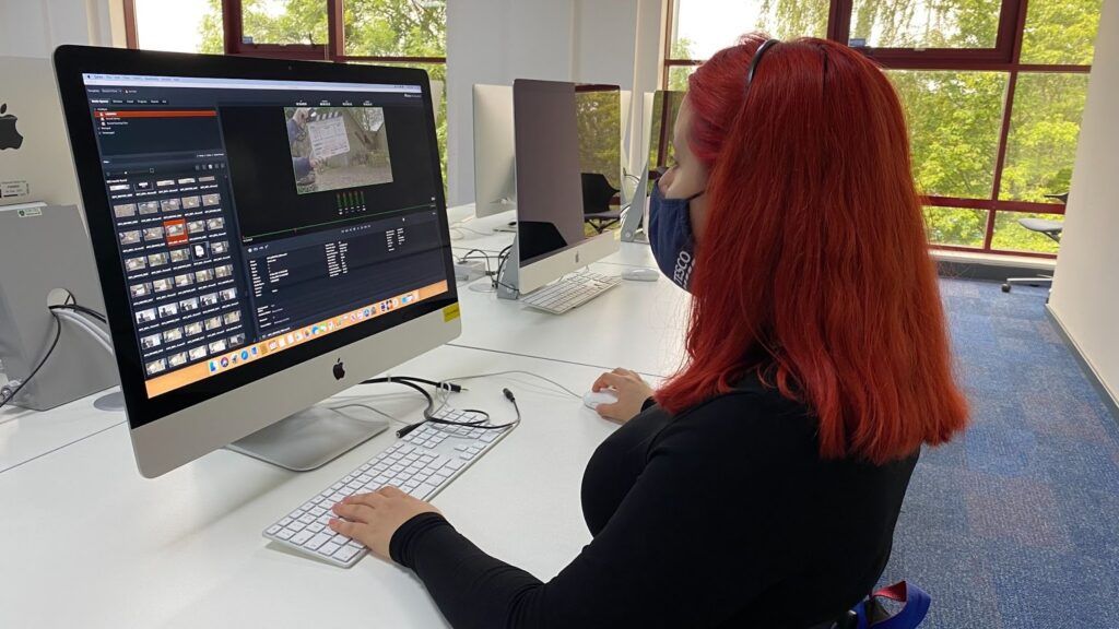 University of Hertfordshire student using FLOW on an iMac in a campus edit suite