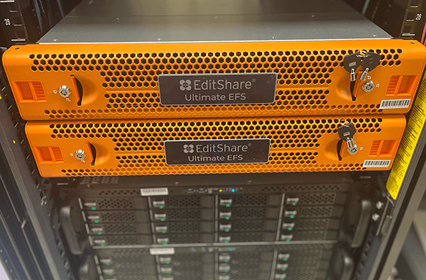Two EditShare Ultimate EFS storage units installed in a rack at George Blood LP