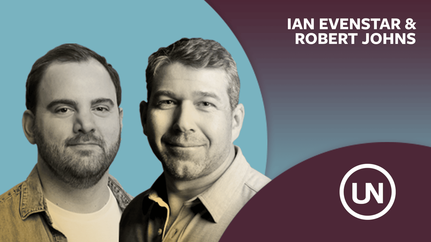In Conversation podcast title card featuring Ian Evenstar and Robert Johns