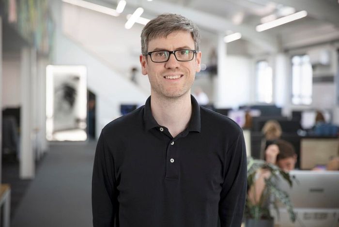 Gareth Steven, Head of Post Production at Whisper, in the company office