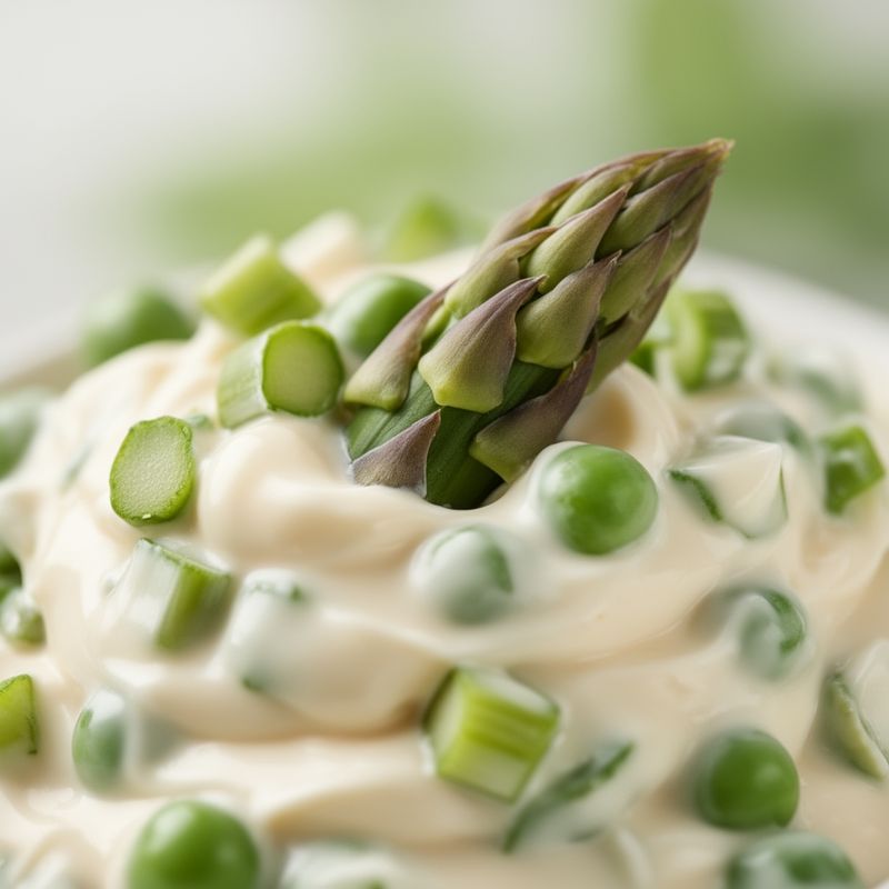 Dettaglio della texture vellutata della maionese light arricchita con asparagi e piselli: un equilibrio perfetto tra cremosità e nutrienti.