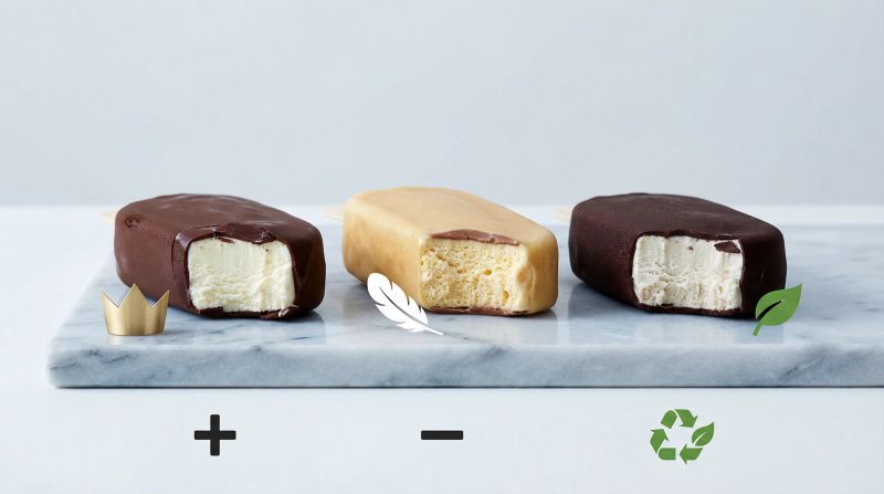 Confronto visivo tra le versioni classica, Light e Vegana di Magnum