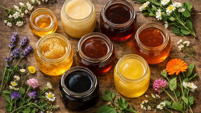 Confronto tra Miele monofloreale e miele multifloreale con ingredienti freschi.