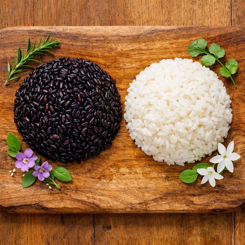 Fresh ingredients for preparing Venere Rice and Thai Rice.