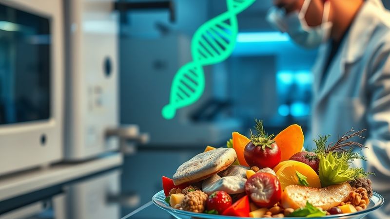Grafico che mostra l'interazione tra geni, nutrienti e microbioma intestinale nella nutrigenomica