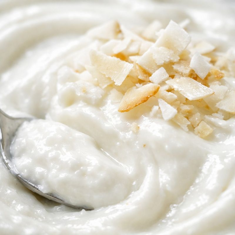 Close-up detail comparing the texture of Coconut Yogurt and Rice Yogurt.