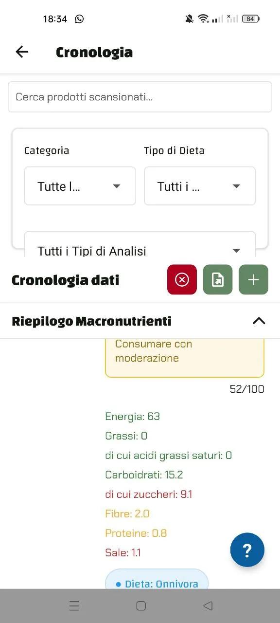 Analisi nutrizionale di Luminatens per una confettura senza zuccheri, con un punteggio di 52/100.