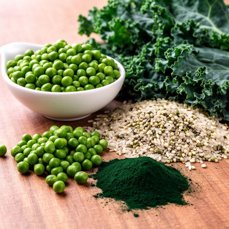 Raw plant ingredients that combine to form Vega's complete protein blend.