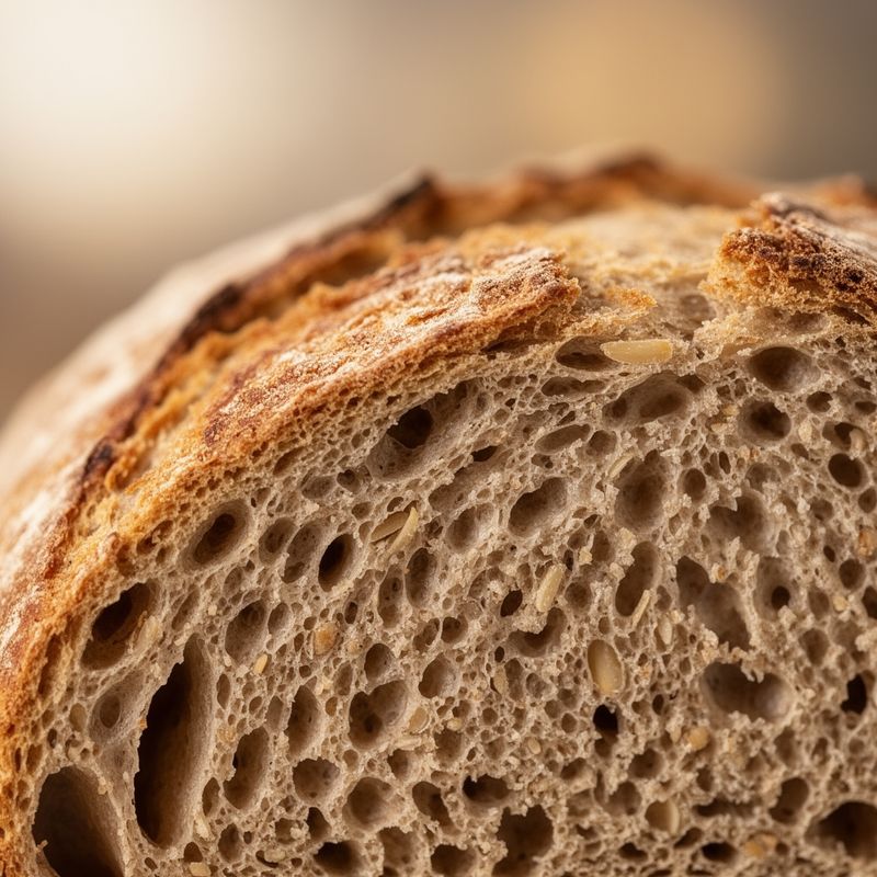 Close-up of whole wheat bread crumb structure