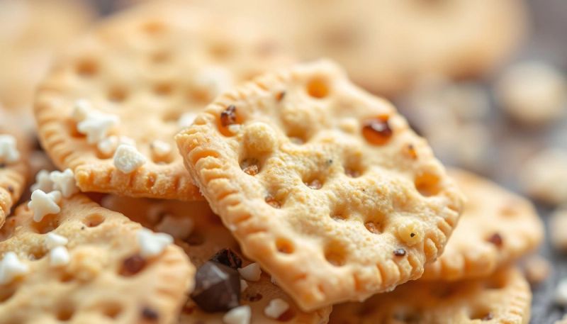 Dettaglio texture di Crackers senza glutine croccanti.