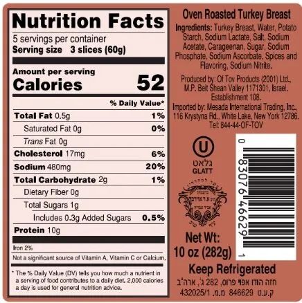 American Nutrition Facts Label for Roasted Turkey Breast.