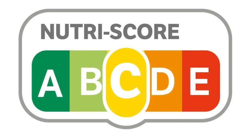 Logo Nutri-Score con scala a colori e lettere da A (verde, migliore) a E (rosso, peggiore) per valutare la qualità nutrizionale degli alimenti.
