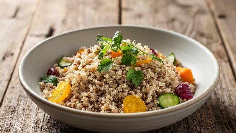 Bowl di quinoa e farro pronto da gustare