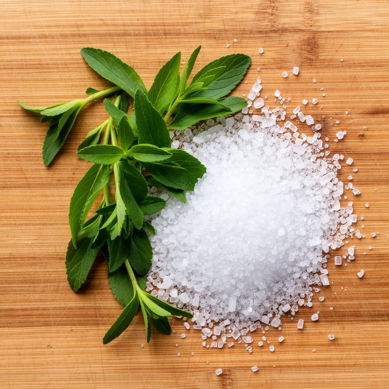 Ingredienti naturali: foglie di stevia e cristalli di eritritolo