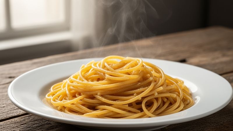 Pasta Barilla pronta da gustare, servita su un tavolo rustico di legno