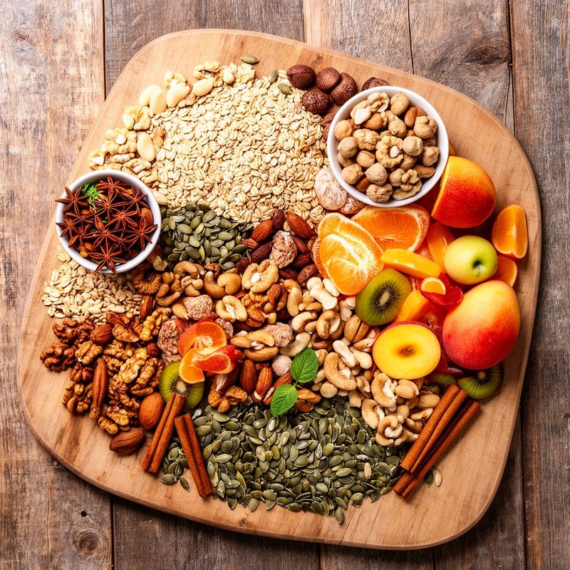 Ingredienti freschi per preparare Cereali senza zucchero aggiunti fatto in casa.