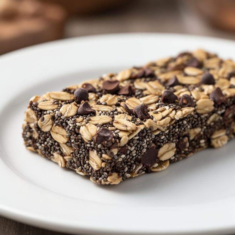 Dettaglio della barretta di avena, semi di chia e cacao puro