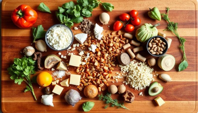 Ingredienti per Snack vegani e tradizionali.