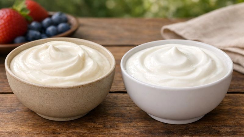 Confronto tra Yogurt a Basso Contenuto di Lattosio e Yogurt Normale con ingredienti freschi.
