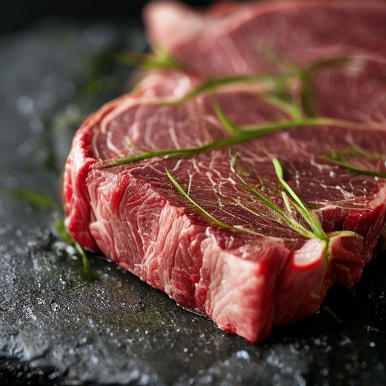 Close-up detail comparing the texture of Organic Meat and Grass-Fed Meat.