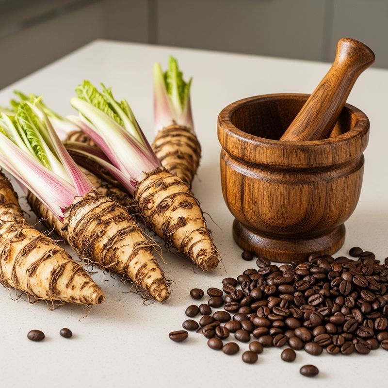 Ingredienti grezzi per il caffè di cicoria