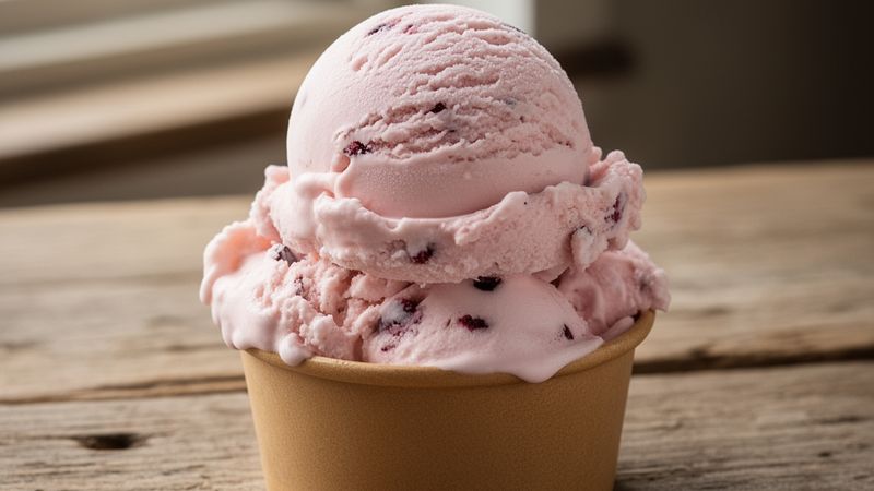 Gelato artigianale servito su un tavolo rustico, pronto da gustare