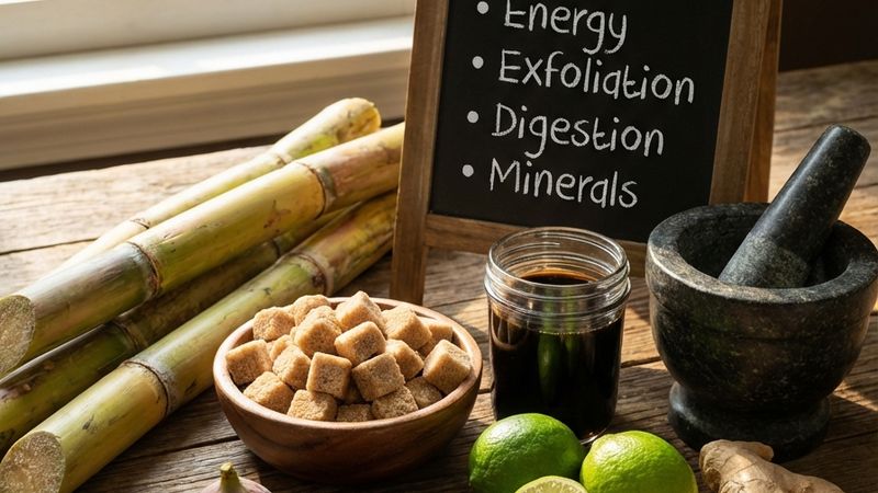 A beautiful selection of ingredients for Cane Sugar Benefits.