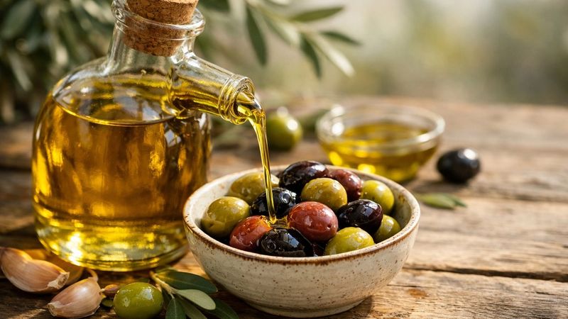 A beautiful comparison between Avocado Oil and Olive Oil with fresh ingredients.