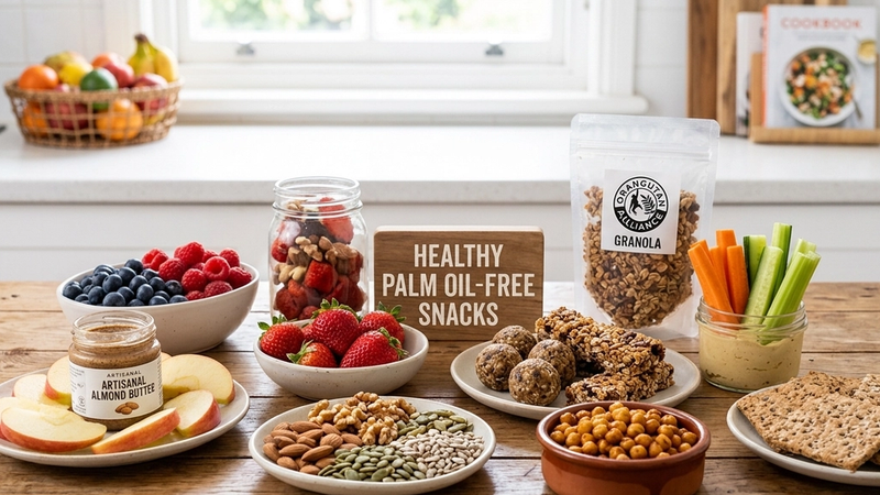 A selection of healthy palm oil-free snacks.