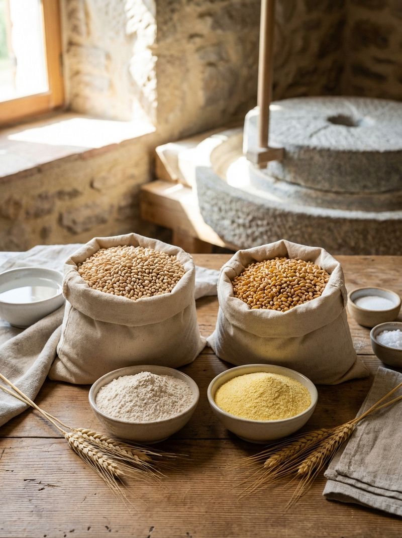 Fresh ingredients for preparing Soft Wheat Flour and Durum Wheat Flour.