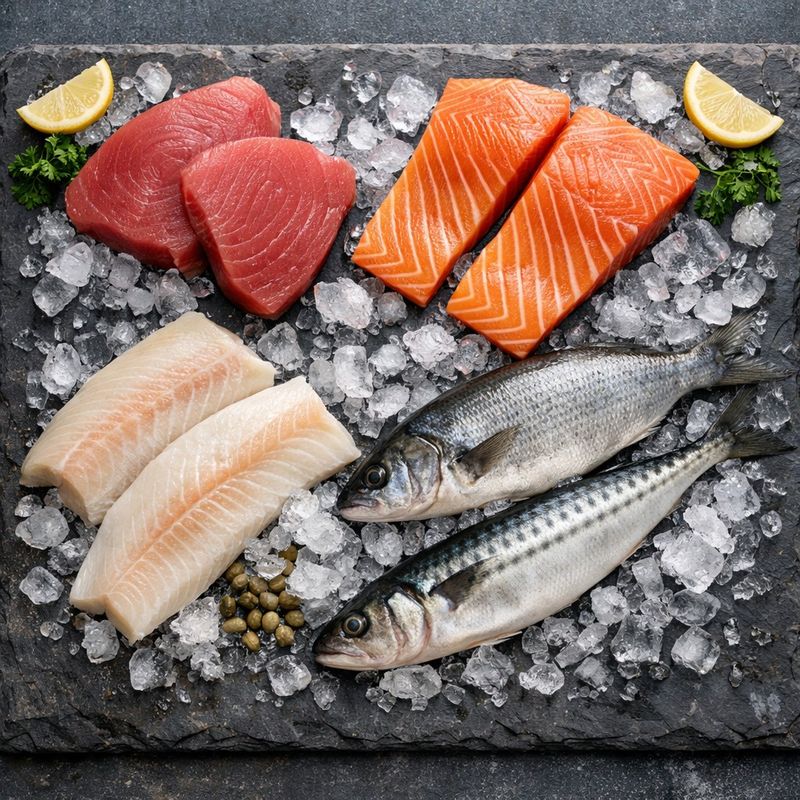 Fresh ingredients for Wild Planet and Safe Catch on a cutting board.
