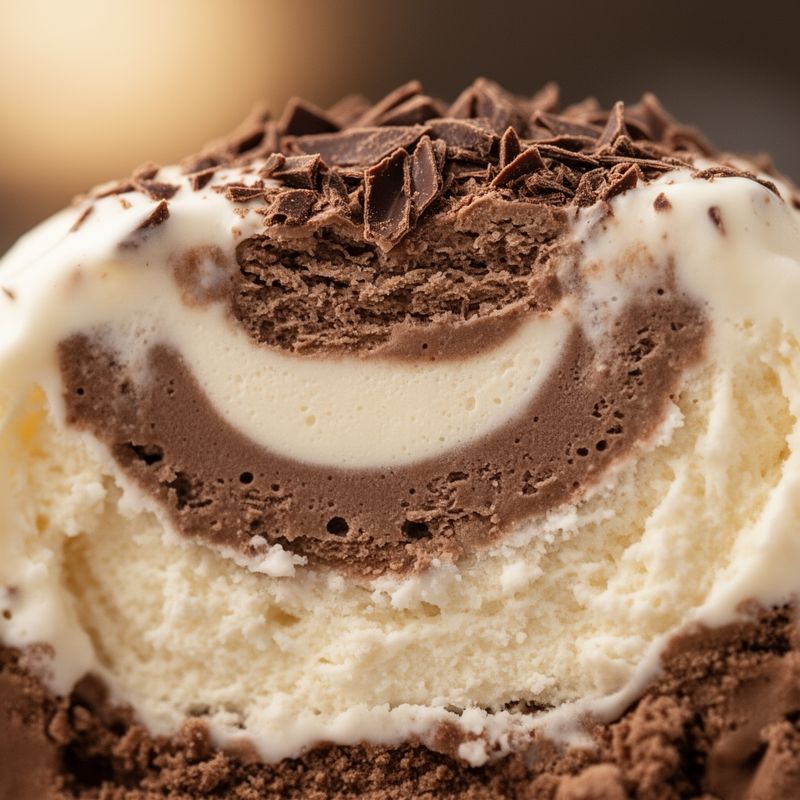 Dettaglio della texture del gelato con inclusi croccanti