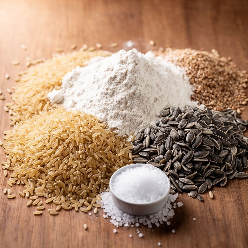 Ingredienti grezzi alla base dei cracker integrali