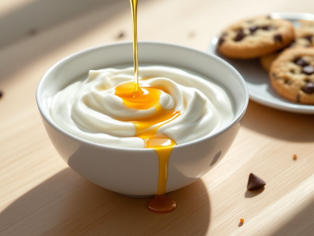 AI-generated illustration: skyr bowl with berries beside whole-grain biscuits