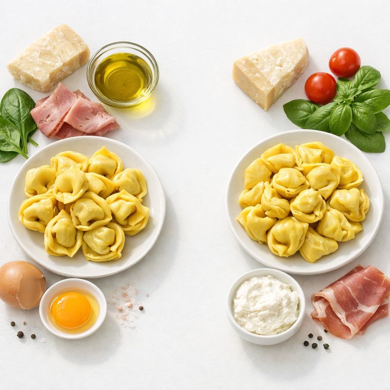 Fresh ingredients for Rana and Buitoni on a cutting board.