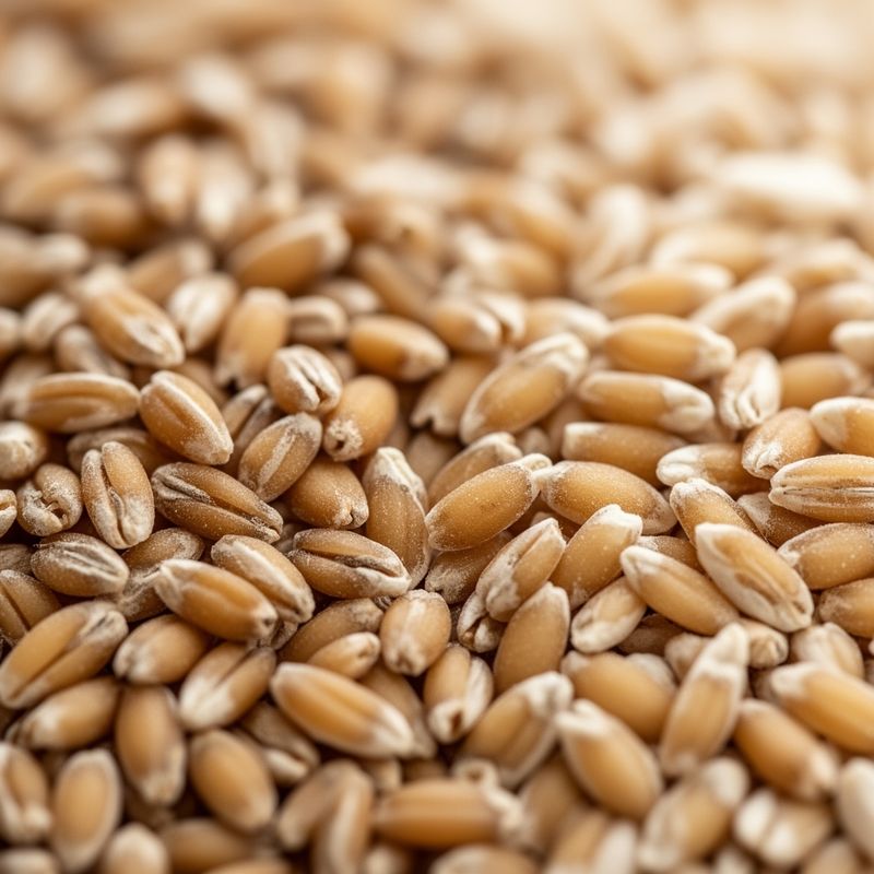 Dettaglio ravvicinato che rivela la struttura più ruvida del farro integrale rispetto alla superficie liscia del raffinato.