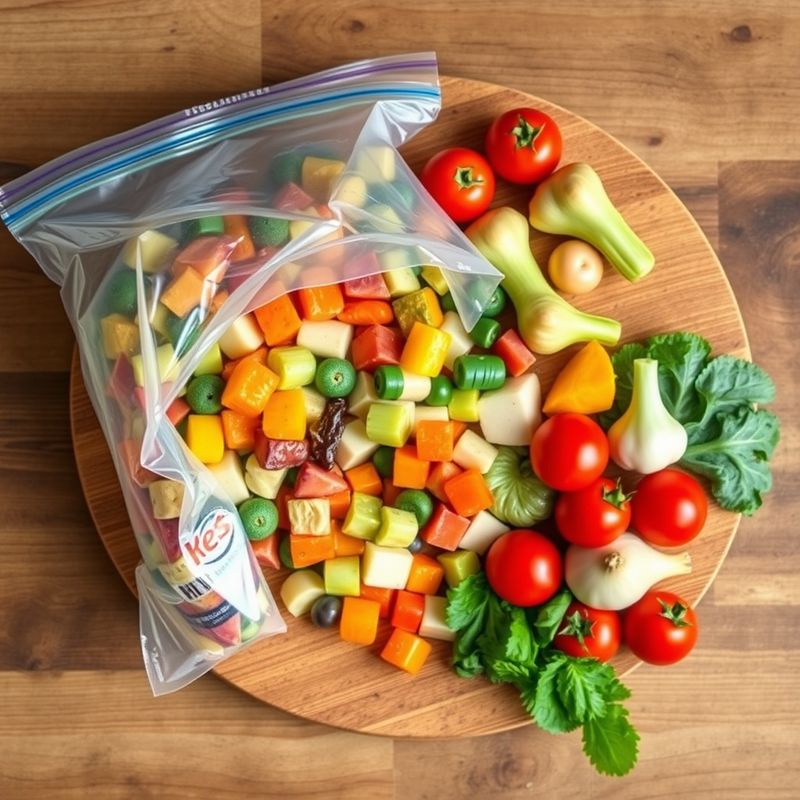 Fresh ingredients for Findus and Bonduelle on a cutting board.