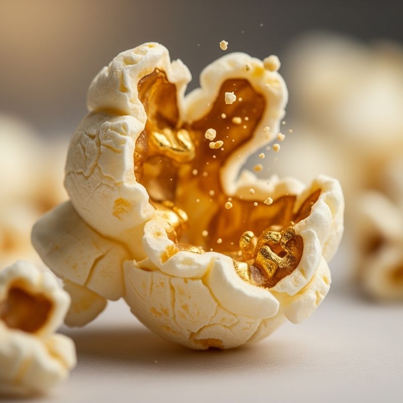 A popcorn kernel mid-explosion, captured in sharp detail