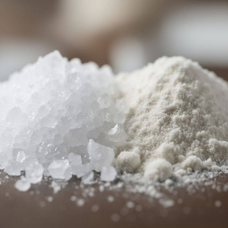 Dettaglio della texture dell'eritritolo e della stevia in polvere
