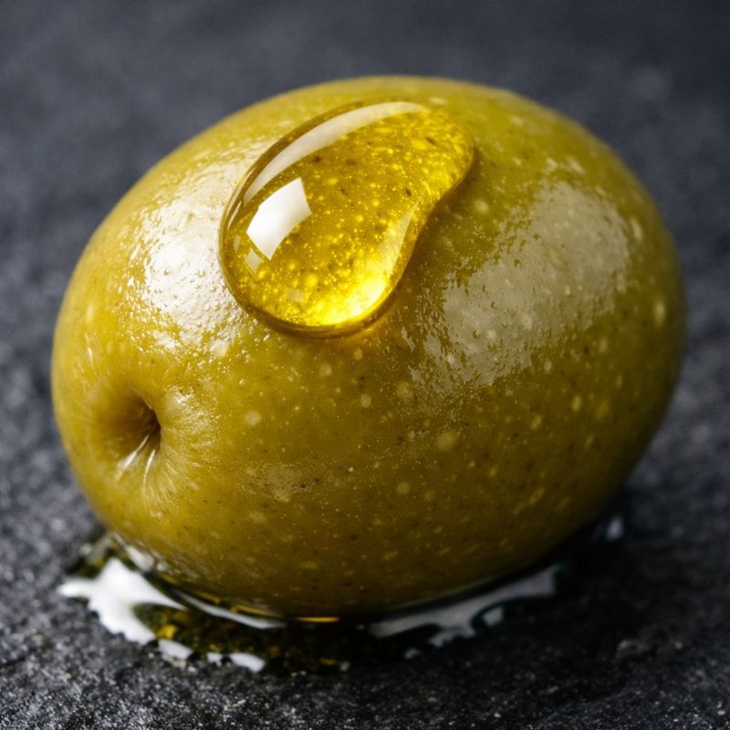 Close-up detail comparing the texture of Italian Olive Oil and Spanish Olive Oil.
