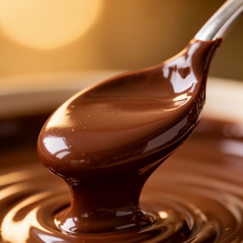 Dettaglio di cioccolato fuso senza zuccheri, che rivela la sua consistenza vellutata e il colore profondo.