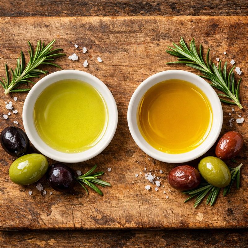 Fresh ingredients for preparing Italian Olive Oil and Spanish Olive Oil.