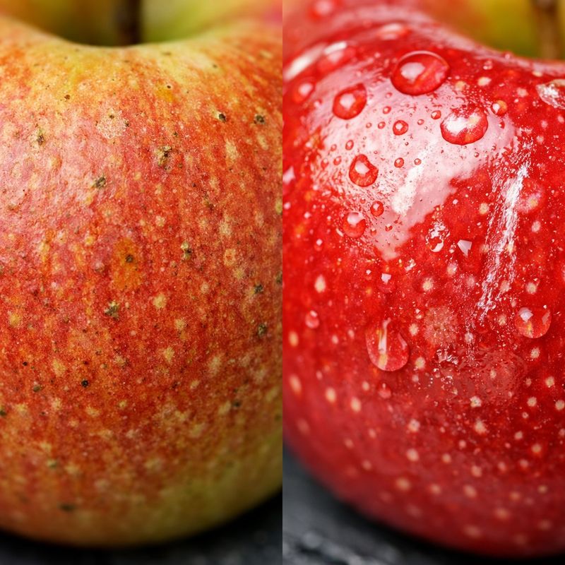 Close-up detail comparing the texture of Organic and Non-Organic Food.