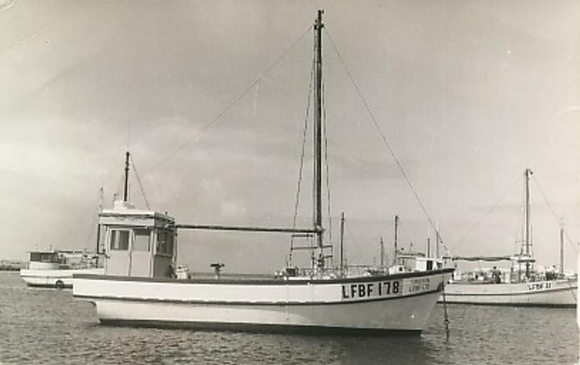 Black and white photo of Terranova at anchor