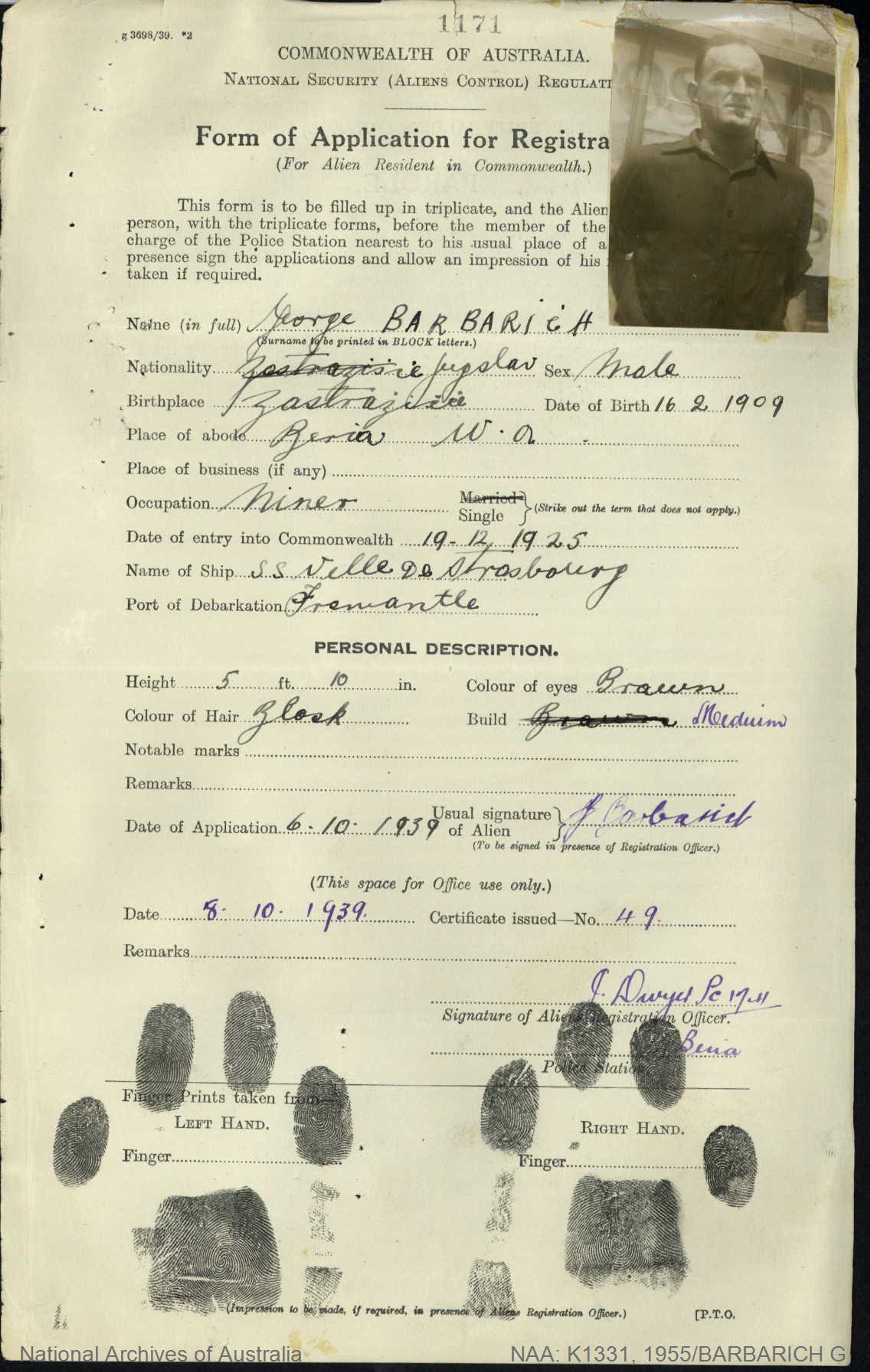 George Barbarich Identification Papers