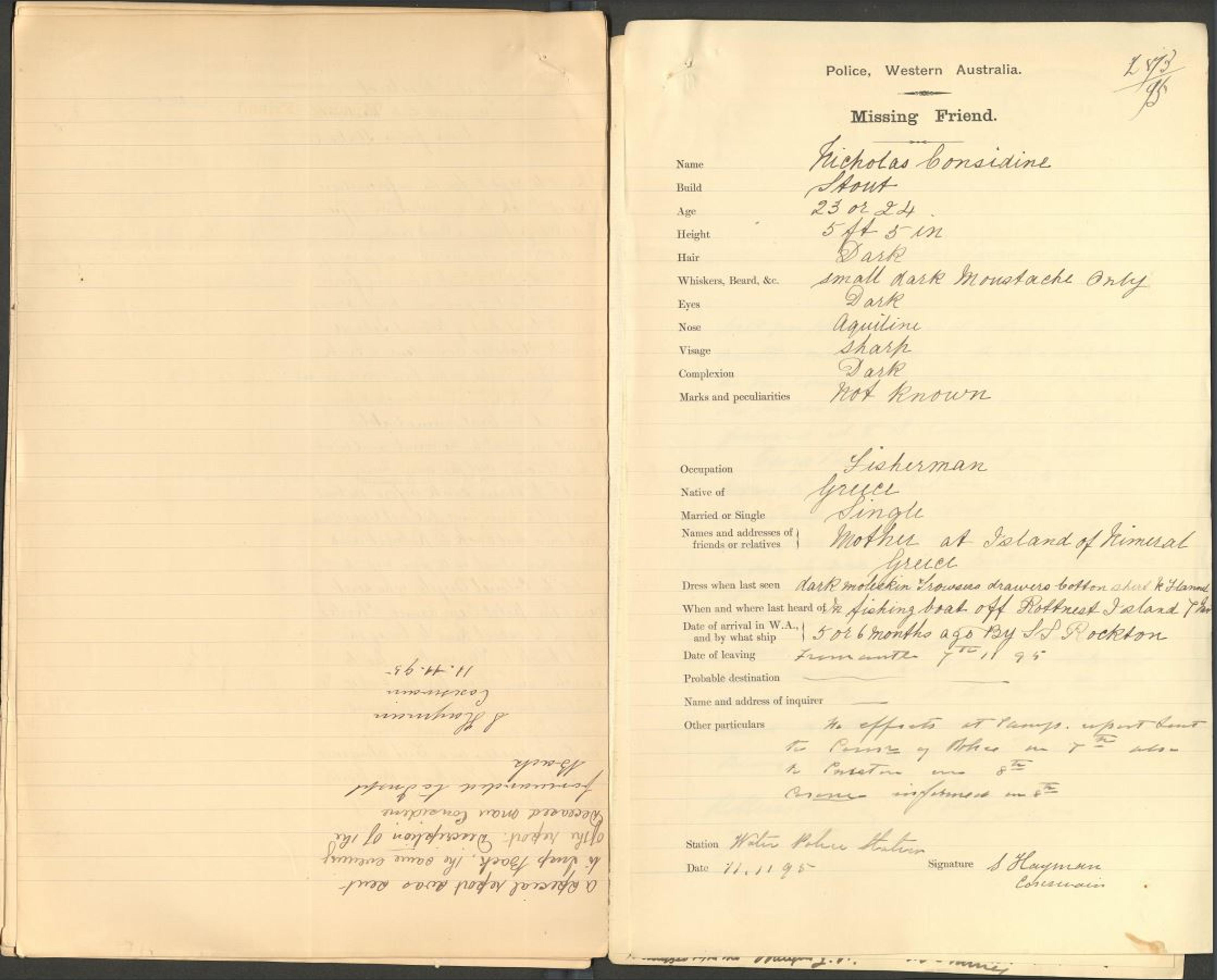 Copy of missing persons police report